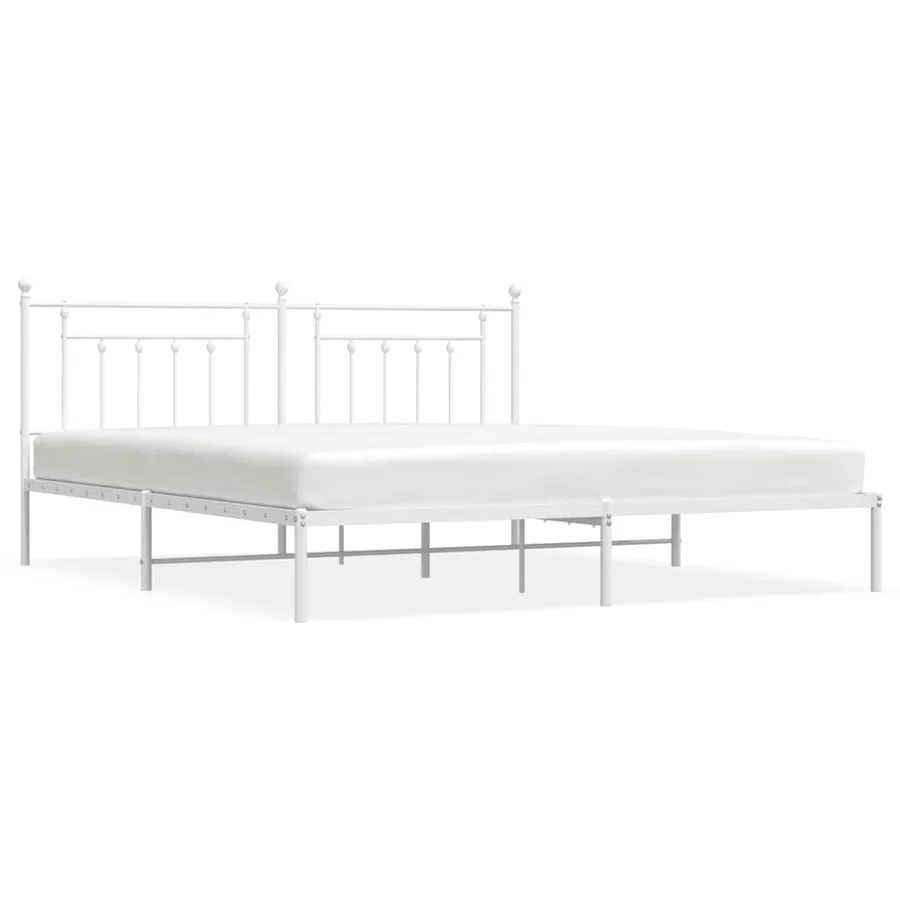 Cadre de lit métal sans matelas et tête de lit blanc 193x203 cm - 2