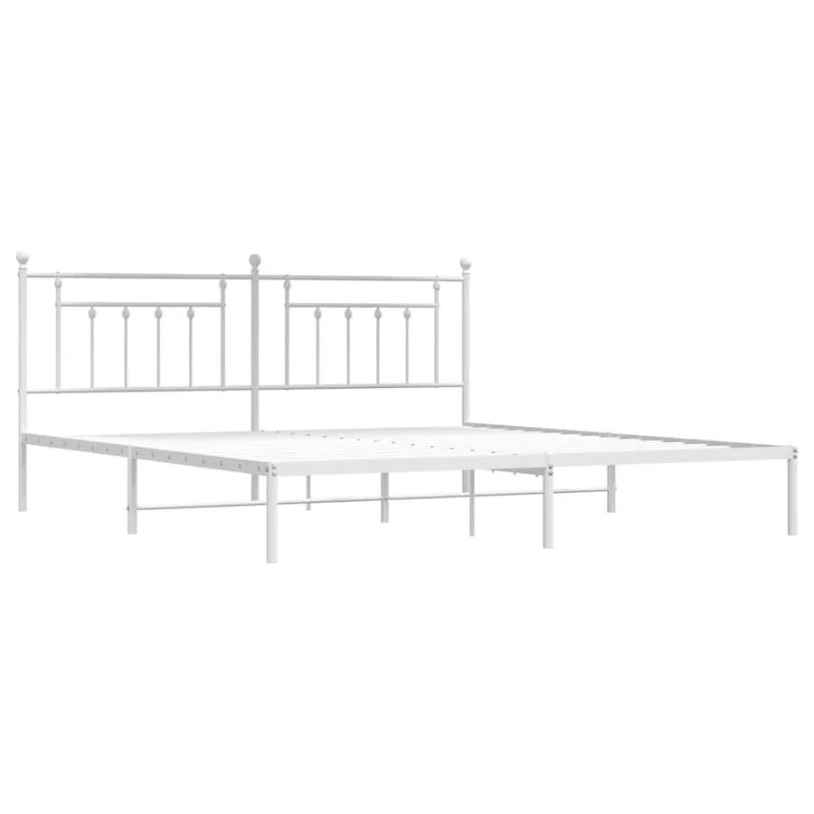 Cadre de lit métal sans matelas et tête de lit blanc 193x203 cm - 3