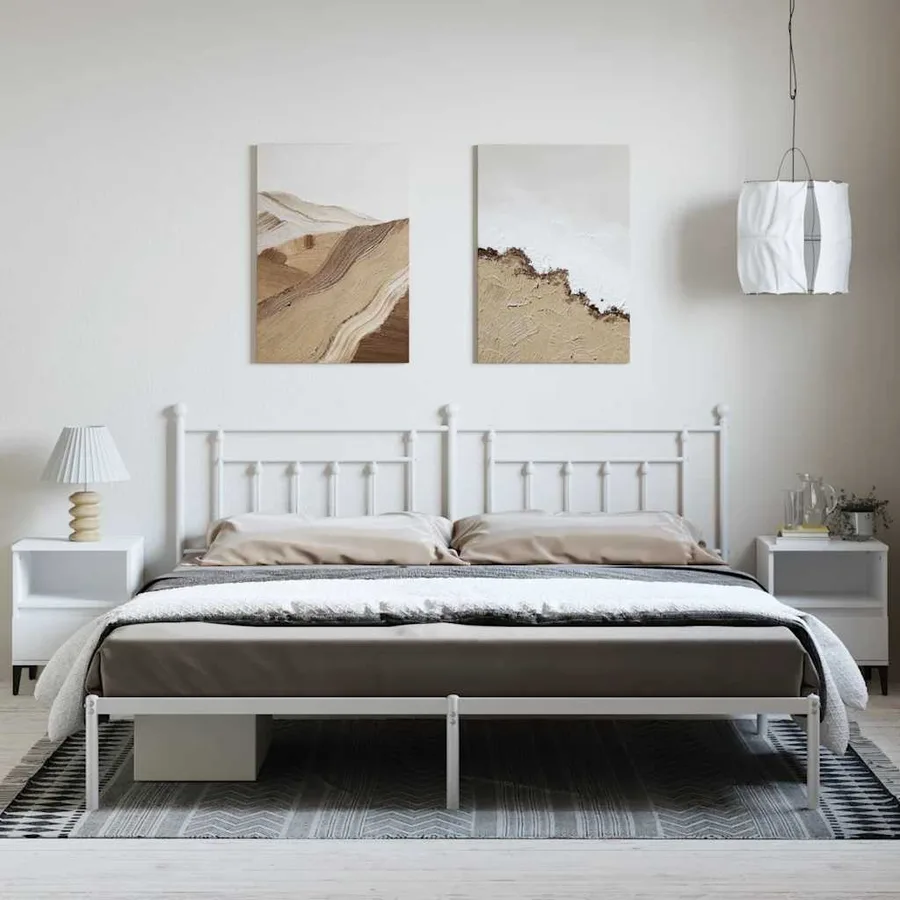 Cadre de lit métal sans matelas et tête de lit blanc 193x203 cm - 4