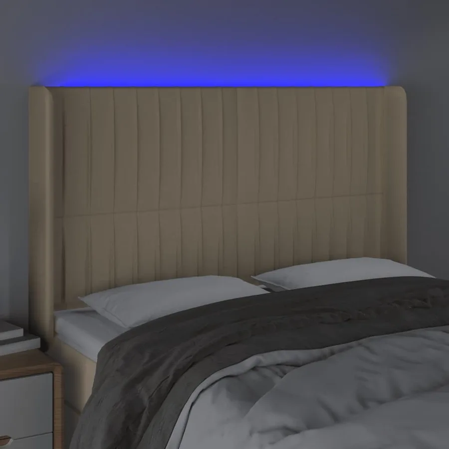 Tête de lit à LED Crème 147x16x118/128 cm Tissu - 4
