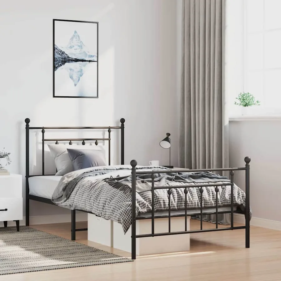 Cadre de lit métal sans matelas et pied de lit noir 100x200 cm
