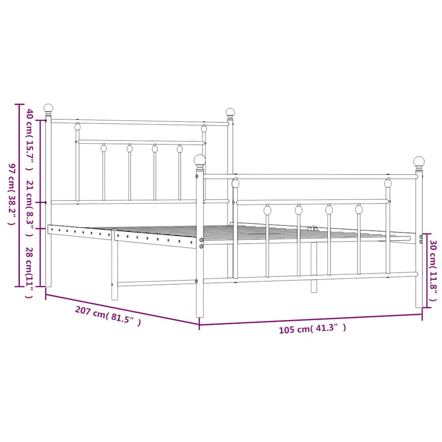 Cadre de lit métal sans matelas et pied de lit noir 100x200 cm - 10