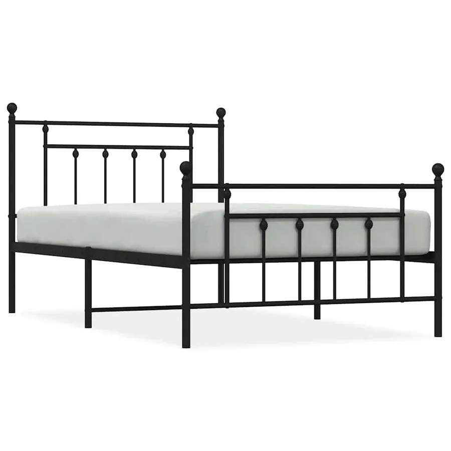 Cadre de lit métal sans matelas et pied de lit noir 100x200 cm - 2