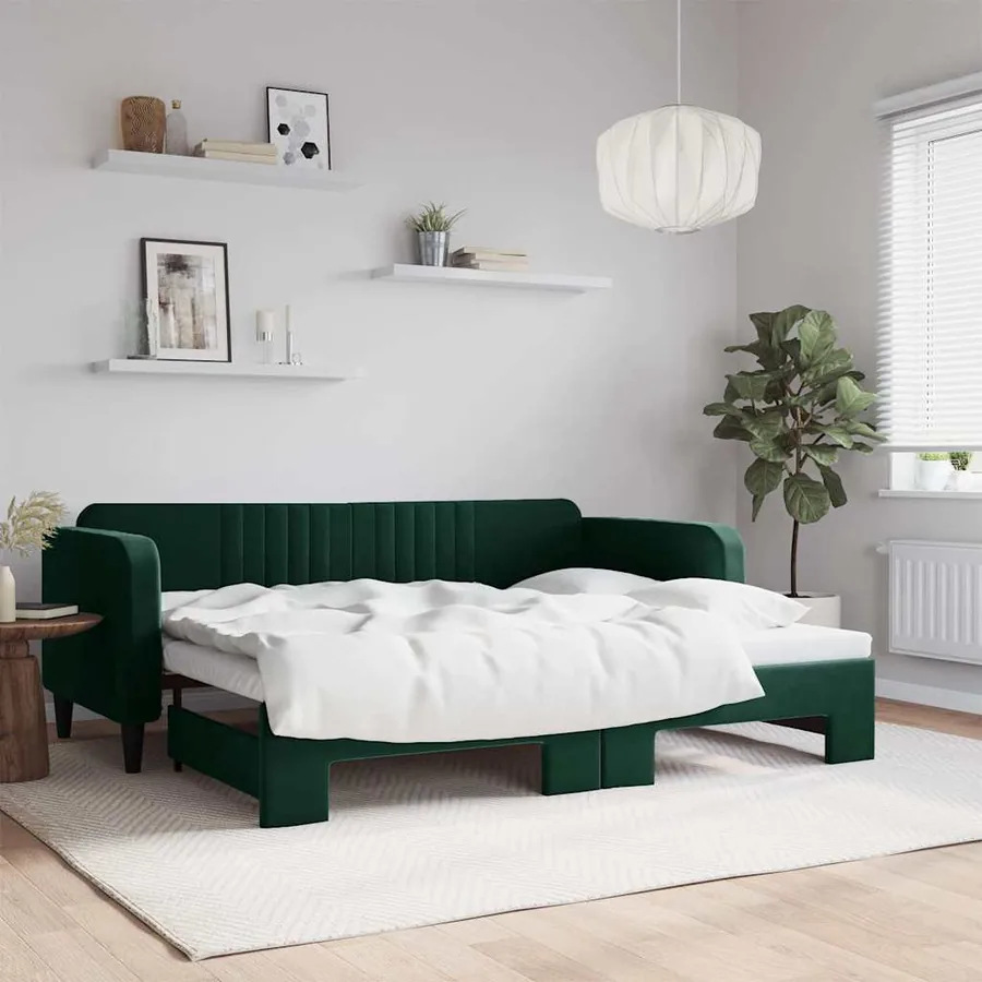 Lit de jour avec gigogne sans matelas vert foncé 90x200 cm