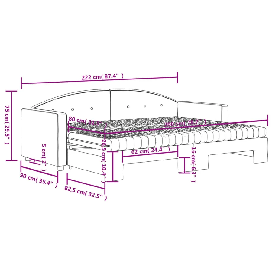 Lit de jour avec lit gigogne et matelas rose 80x200 cm velours - 12