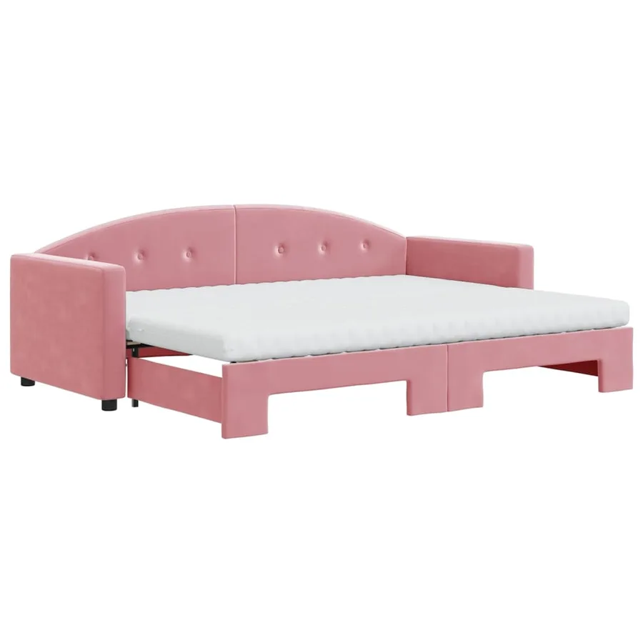 Lit de jour avec lit gigogne et matelas rose 80x200 cm velours - 2