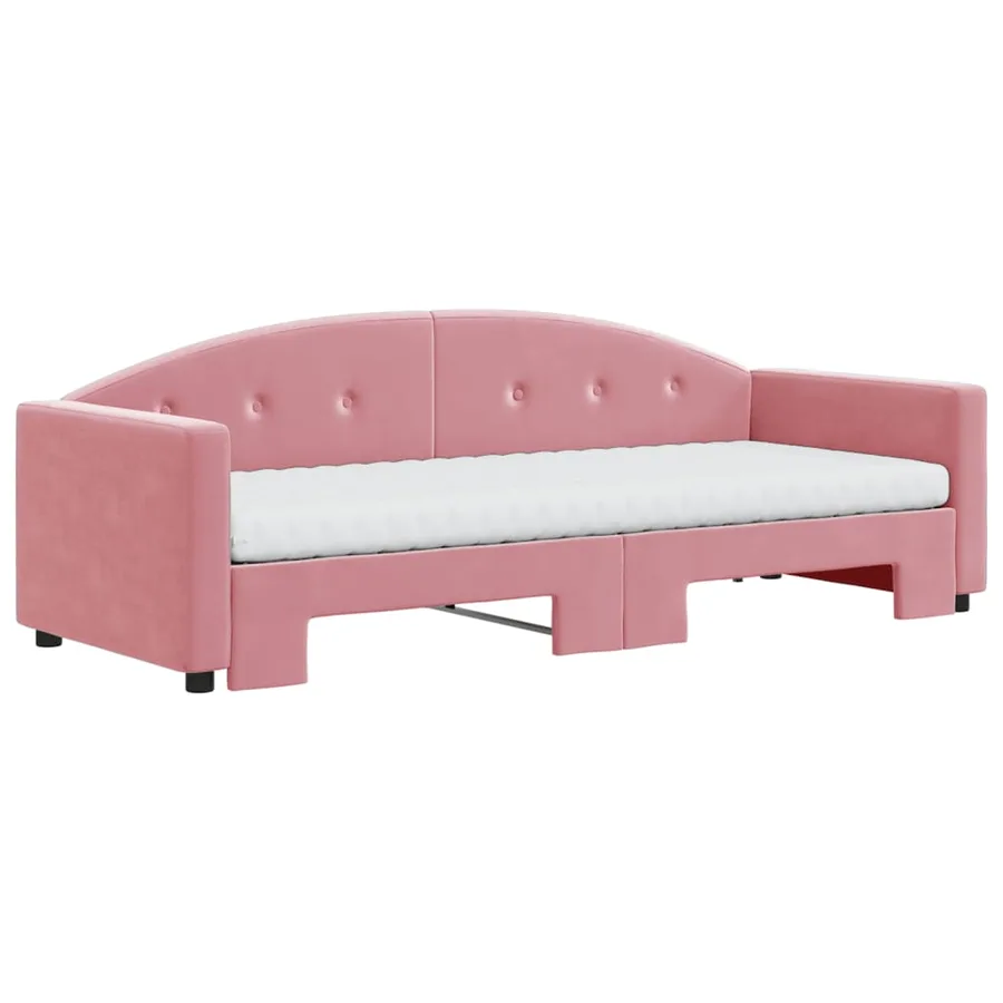 Lit de jour avec lit gigogne et matelas rose 80x200 cm velours - 3