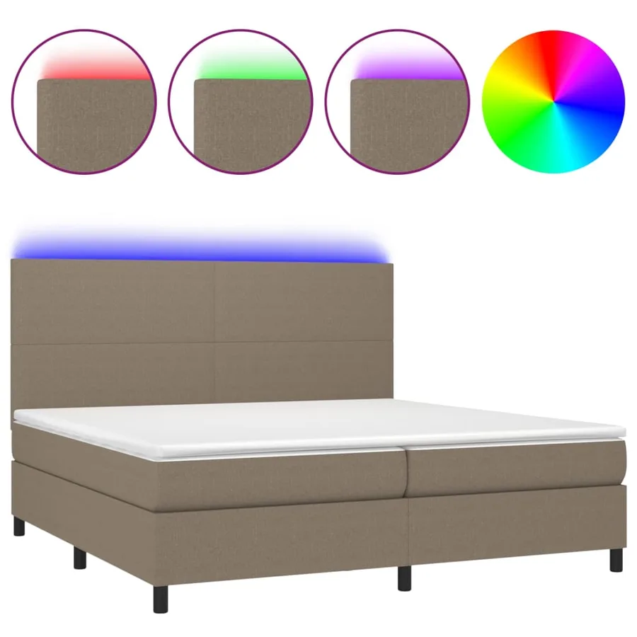 Sommier à lattes de lit et matelas et LED Taupe 200x200cm Tissu - 2