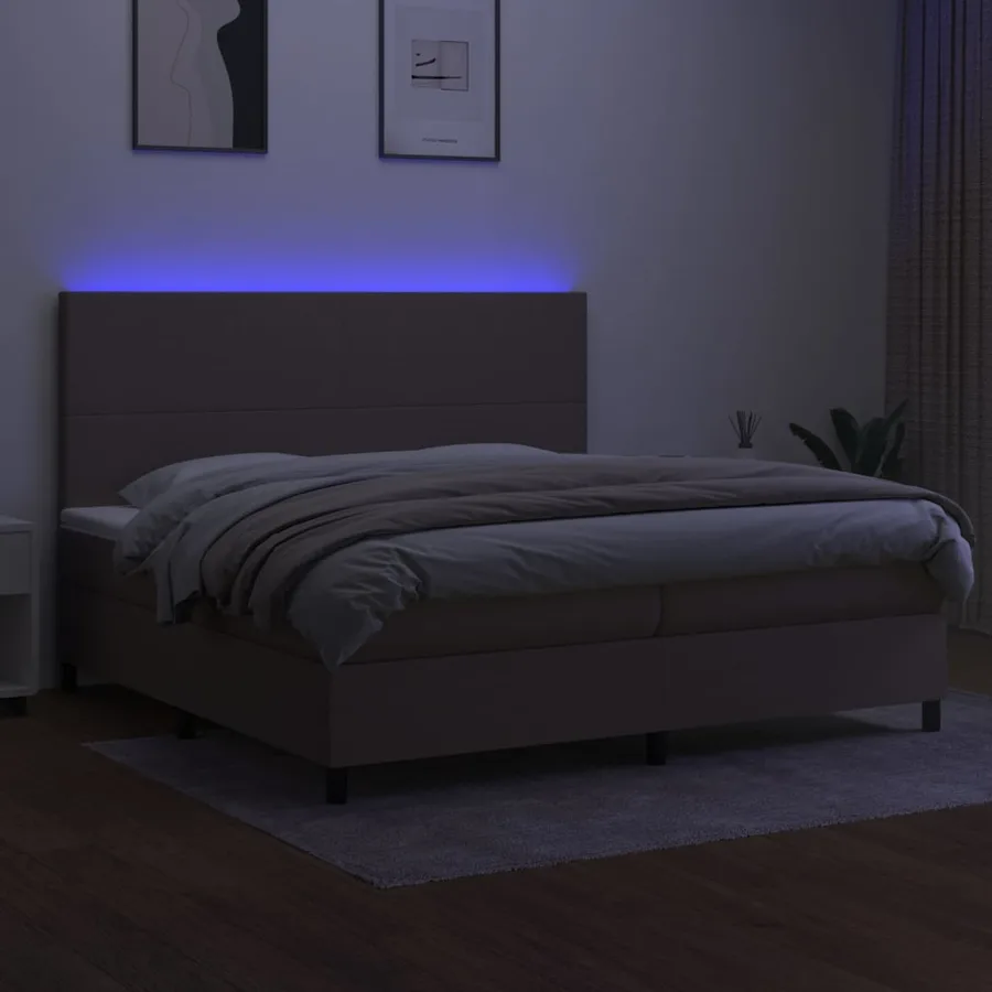 Sommier à lattes de lit et matelas et LED Taupe 200x200cm Tissu - 4