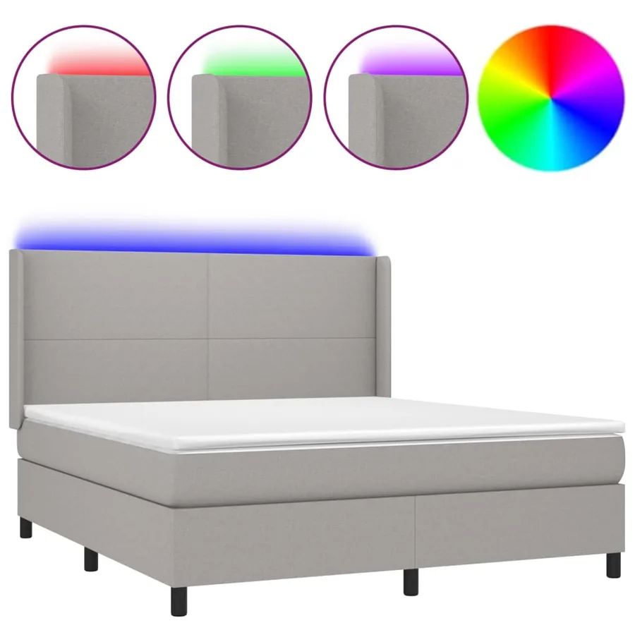Sommier à lattes de lit matelas LED Gris clair 160x200 cm Tissu - 2