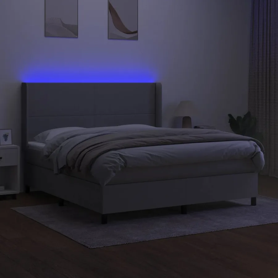 Sommier à lattes de lit matelas LED Gris clair 160x200 cm Tissu - 3