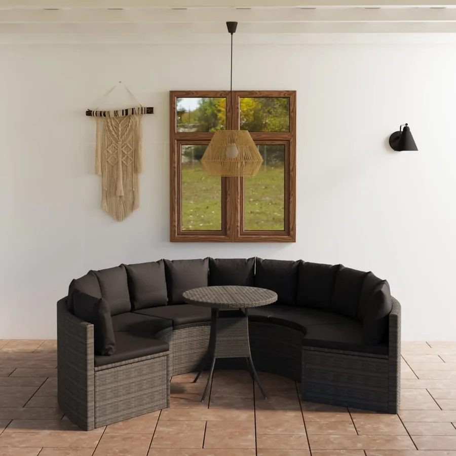 Salon de jardin 7 pcs avec coussins Résine tressée Gris