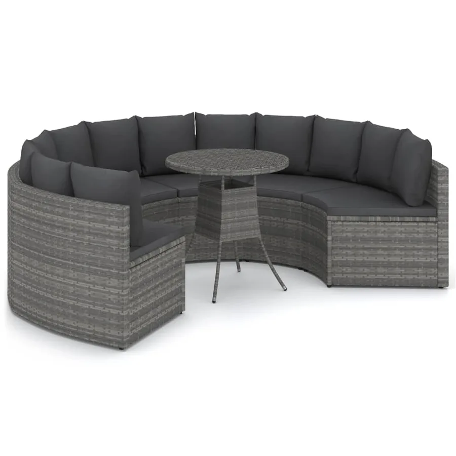 Salon de jardin 7 pcs avec coussins Résine tressée Gris - 2