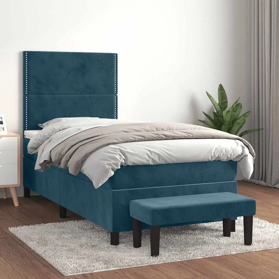 Sommier à lattes de lit avec matelas Bleu foncé 90x200 cm