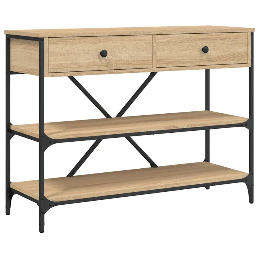 Table console avec tiroirs et étagères chêne sonoma - 2