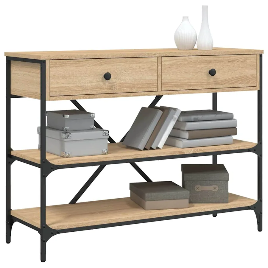 Table console avec tiroirs et étagères chêne sonoma - 3