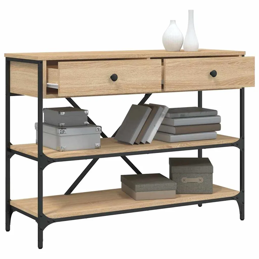 Table console avec tiroirs et étagères chêne sonoma - 4