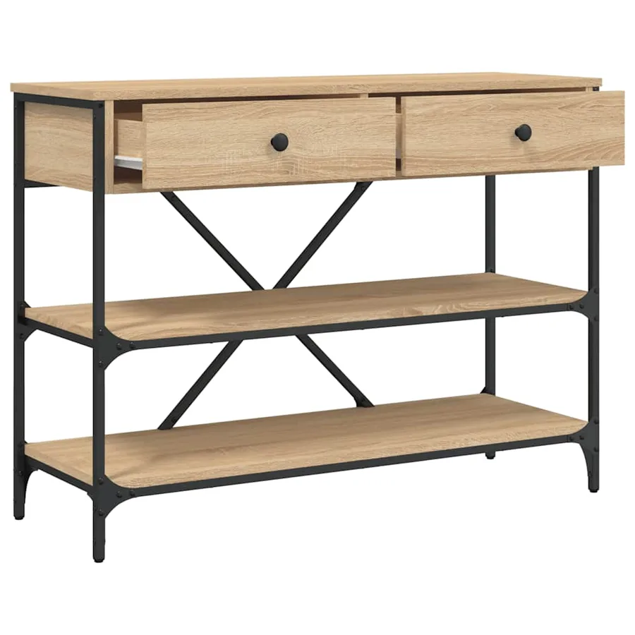 Table console avec tiroirs et étagères chêne sonoma - 5