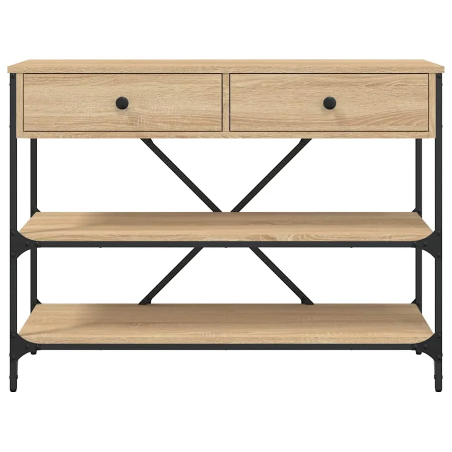Table console avec tiroirs et étagères chêne sonoma - 6