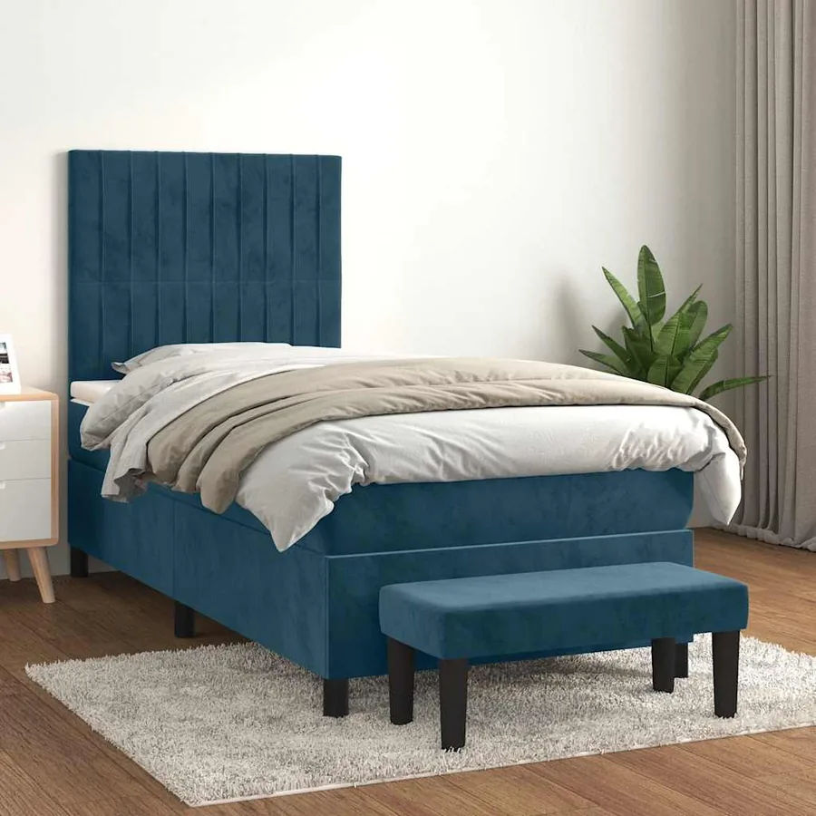 Sommier à lattes de lit avec matelas Bleu foncé 90x200 cm