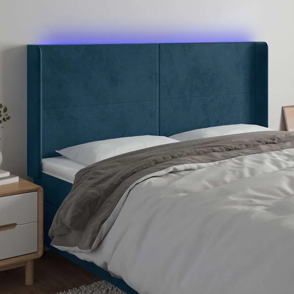 Tête de lit à LED Bleu foncé 163x16x118/128 cm Velours