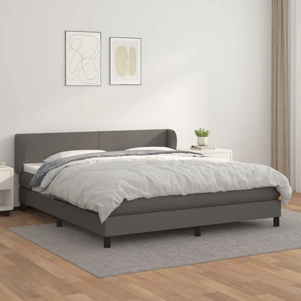 Sommier à lattes de lit avec matelas Gris 160x200 cm Similicuir