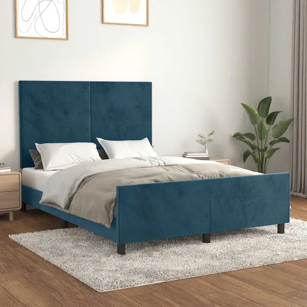 Cadre de lit sans matelas bleu foncé 140x190 cm velours