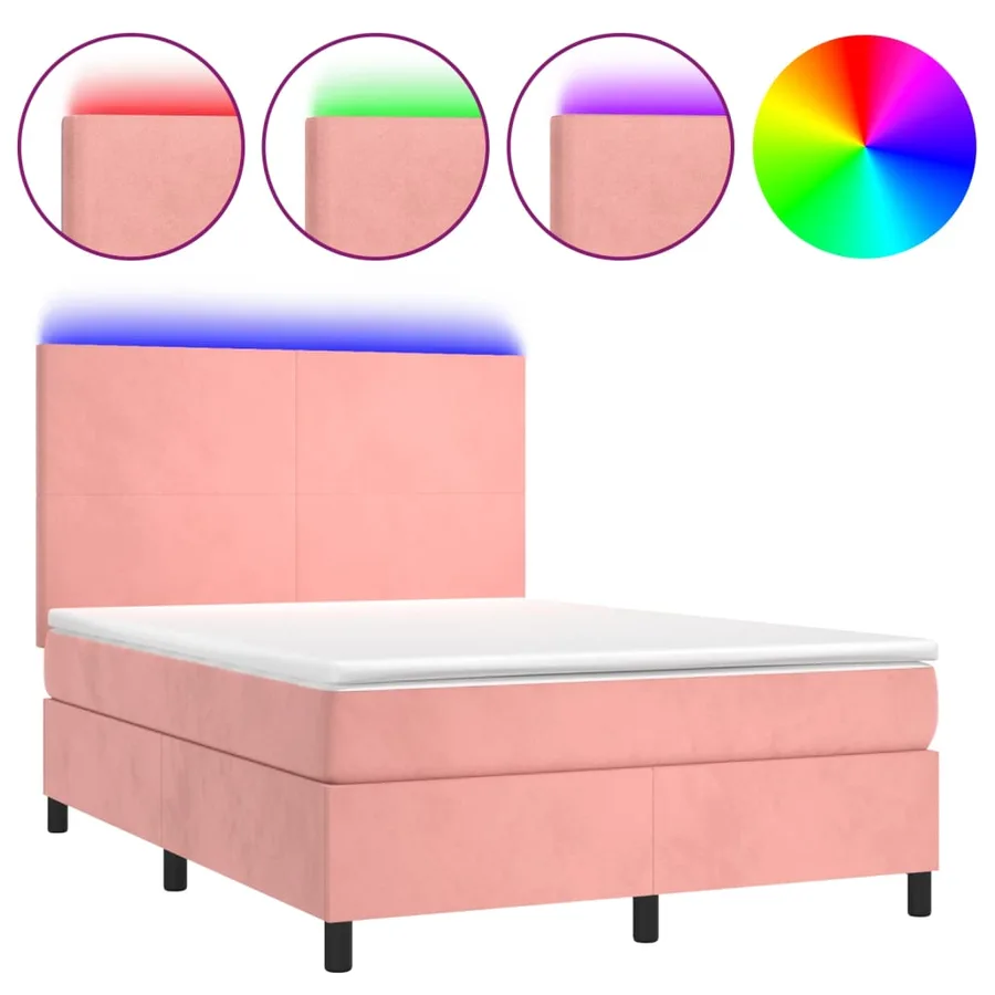 Sommier à lattes de lit et matelas LED Rose 140x200 cm Velours - 2