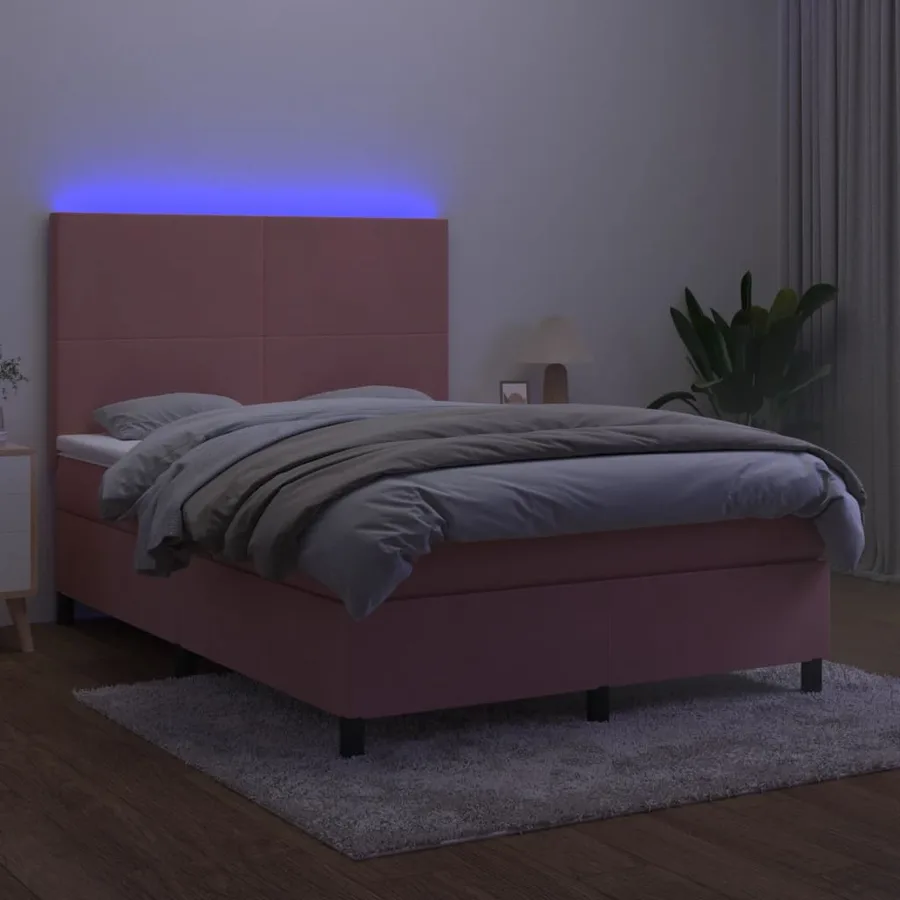 Sommier à lattes de lit et matelas LED Rose 140x200 cm Velours - 4