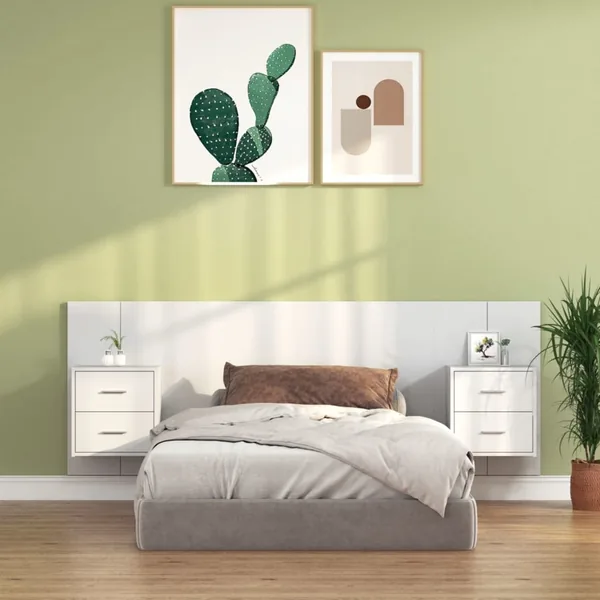 Tête de lit avec armoires Blanc Bois d'ingénierie