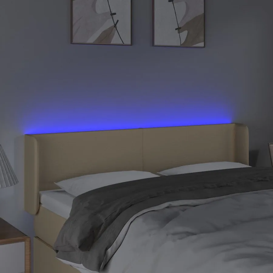 Tête de lit à LED Crème 147x16x78/88 cm Tissu - 4