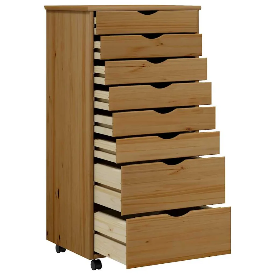 Armoire roulante avec tiroirs MOSS bois de pin marron miel - 4