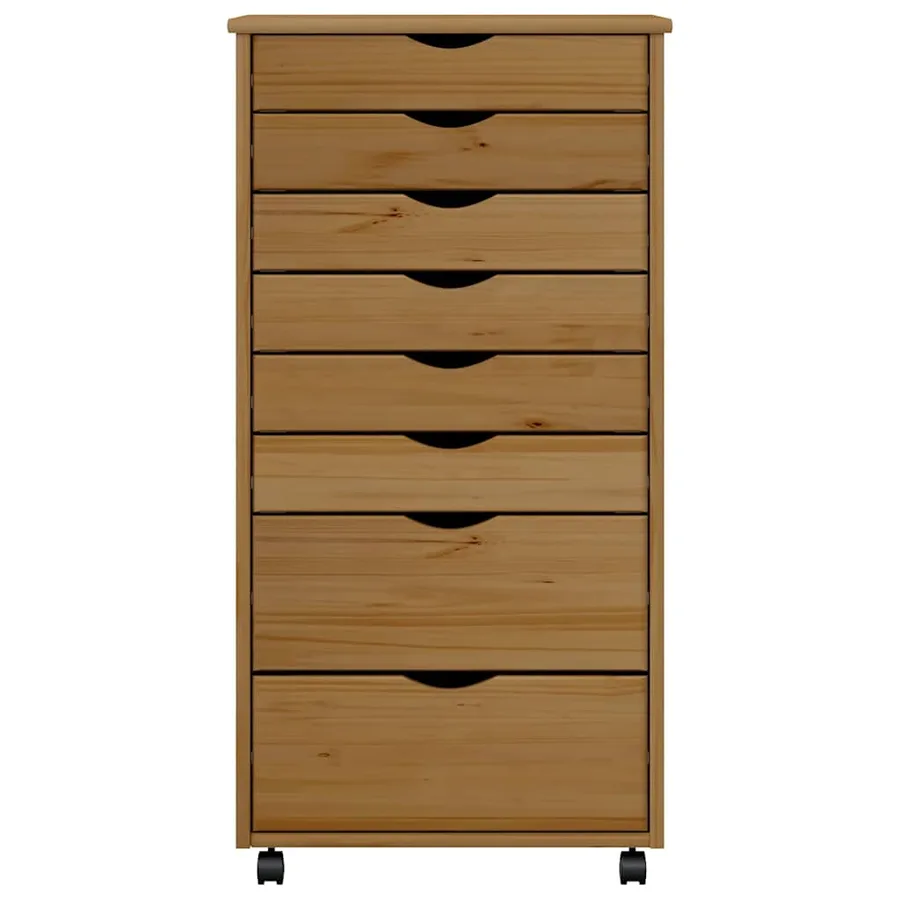 Armoire roulante avec tiroirs MOSS bois de pin marron miel - 5