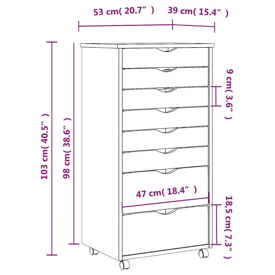 Armoire roulante avec tiroirs MOSS bois de pin marron miel - 8
