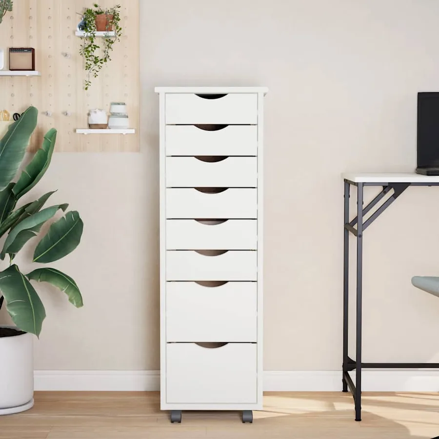 Armoire roulante avec tiroirs MOSS blanc bois de pin solide - 3