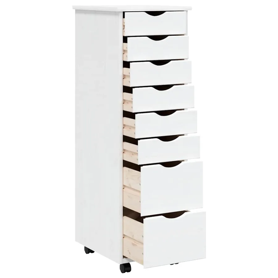 Armoire roulante avec tiroirs MOSS blanc bois de pin solide - 4