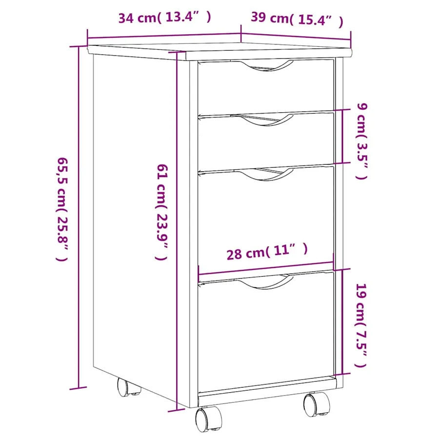 Armoire roulante avec tiroirs MOSS blanc bois de pin solide - 10
