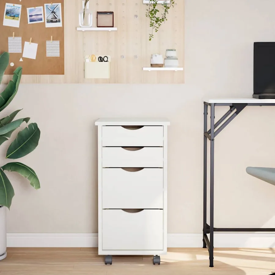 Armoire roulante avec tiroirs MOSS blanc bois de pin solide - 3