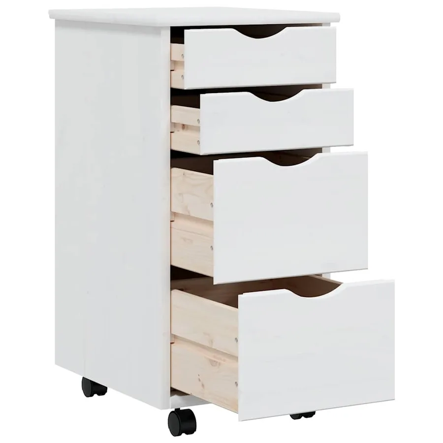 Armoire roulante avec tiroirs MOSS blanc bois de pin solide - 4