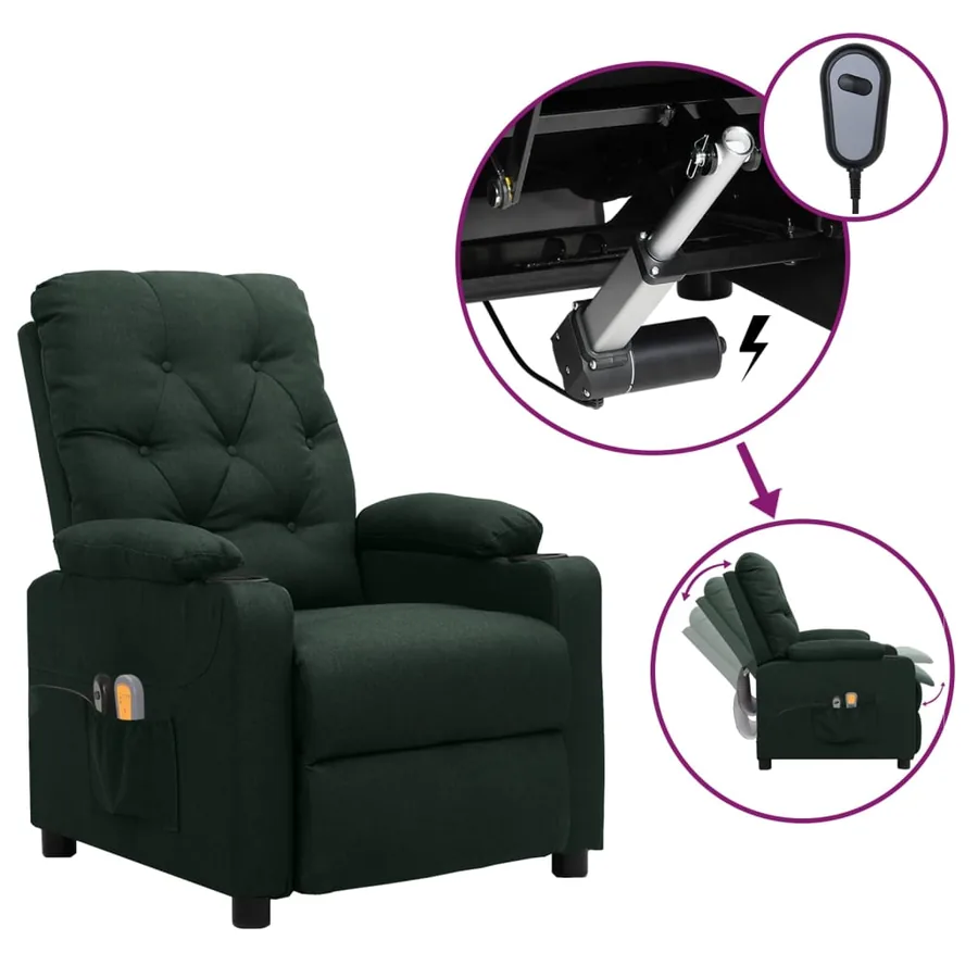 Fauteuil électrique de massage Vert foncé Tissu