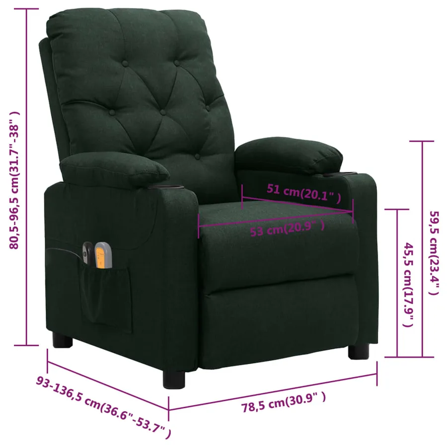 Fauteuil électrique de massage Vert foncé Tissu - 13