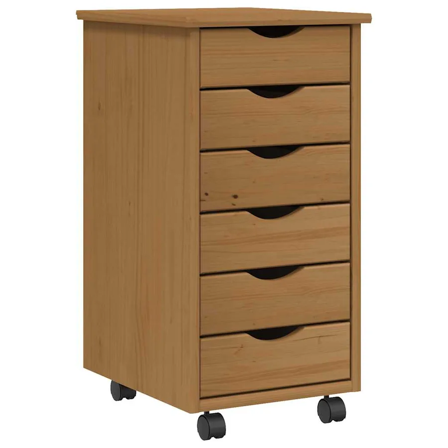 Armoire roulante avec tiroirs MOSS bois de pin marron miel - 2