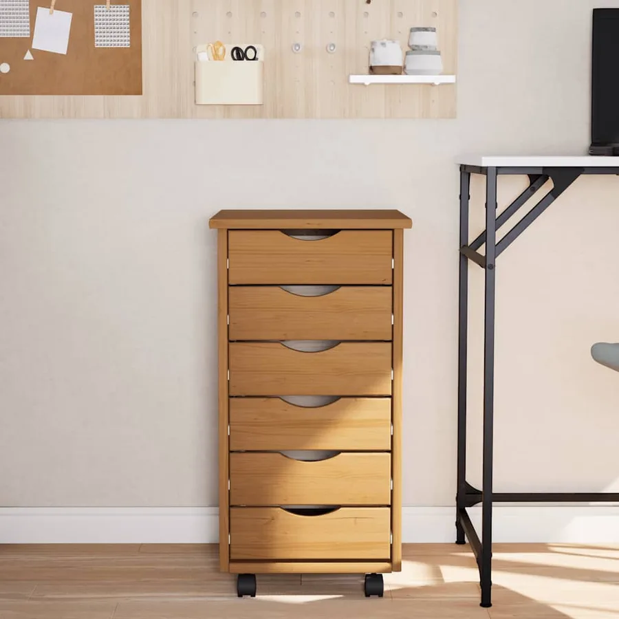 Armoire roulante avec tiroirs MOSS bois de pin marron miel - 3