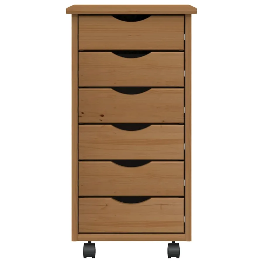 Armoire roulante avec tiroirs MOSS bois de pin marron miel - 5