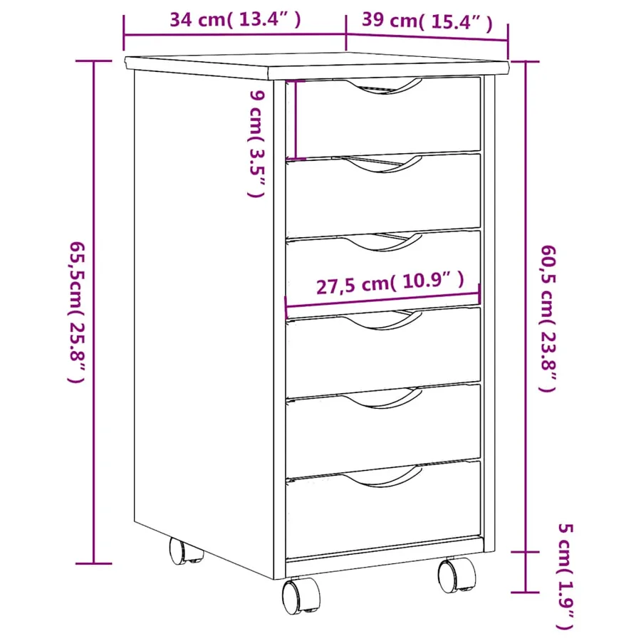 Armoire roulante avec tiroirs MOSS bois de pin marron miel - 8
