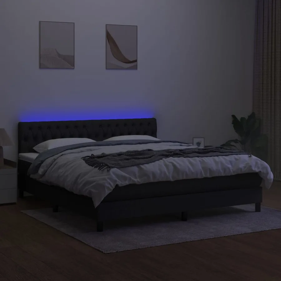 Sommier à lattes de lit avec matelas LED Noir 160x200 cm Tissu - 4