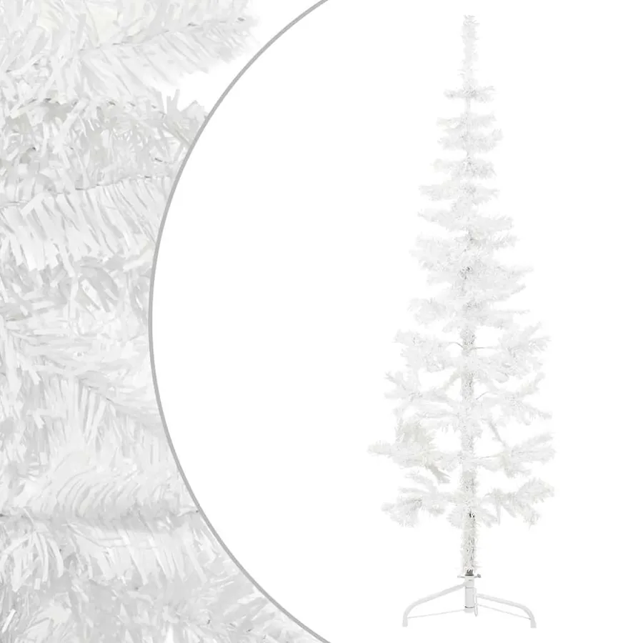 Demi sapin de Noël artificiel mince avec support Blanc 150 cm - 2