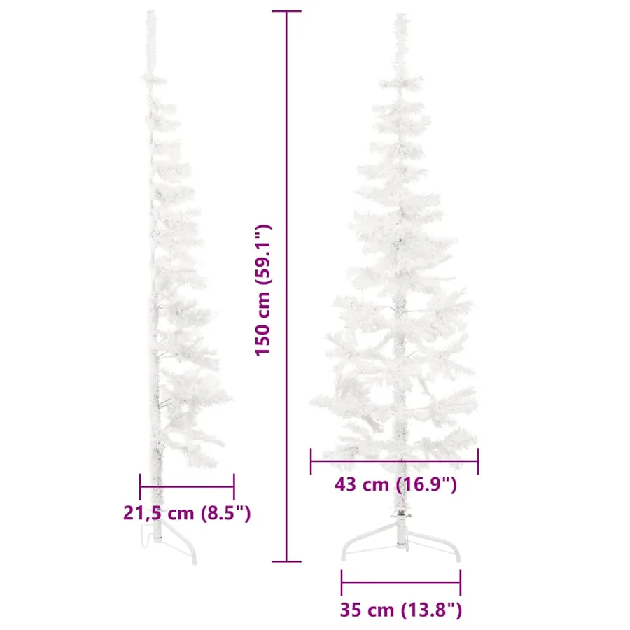 Demi sapin de Noël artificiel mince avec support Blanc 150 cm - 8