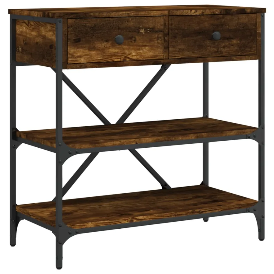 Table console chêne fumé 75x34,5x75 cm bois d'ingénierie - 2