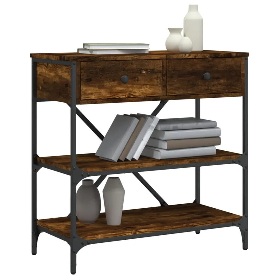 Table console chêne fumé 75x34,5x75 cm bois d'ingénierie - 3
